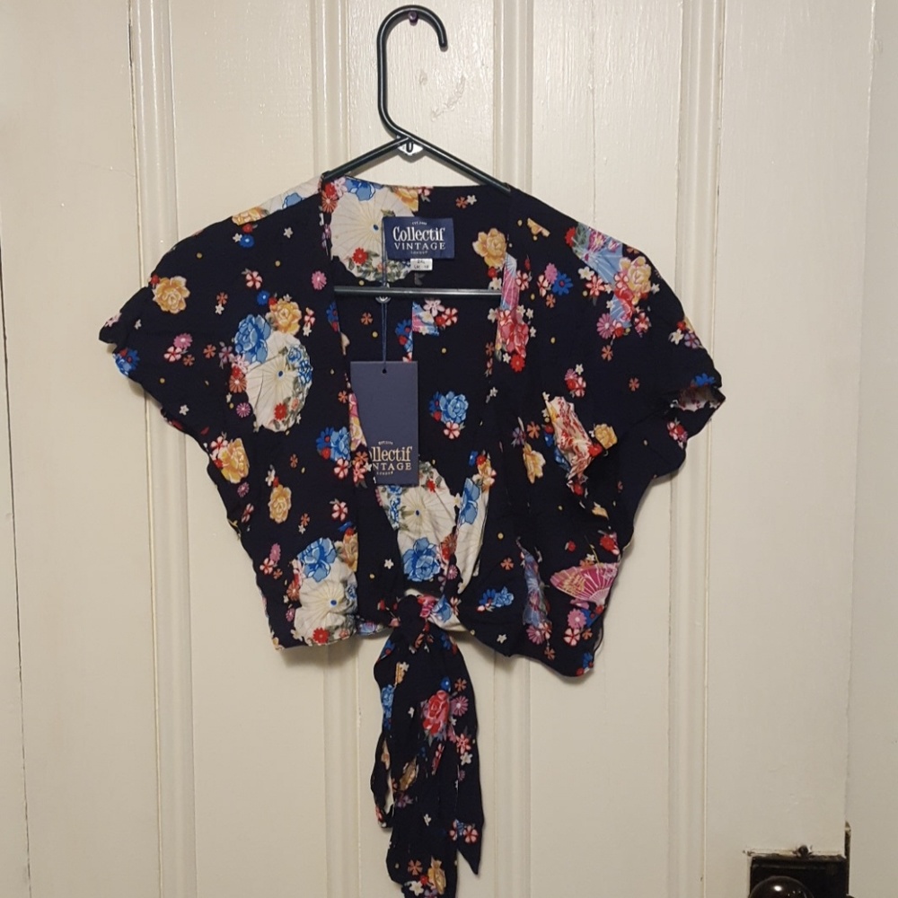 Modcloth Carol Parasol Floral Tie Top 2x